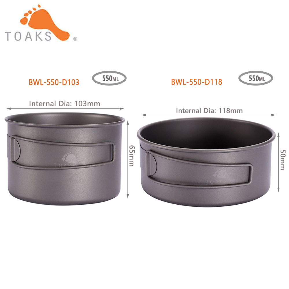 Camping Cooking Bowl - Toaks BWL-550折りたたみハンドル付きキャンプチタンボウル軽量ポータブルテーブルウェア調理器具550ml