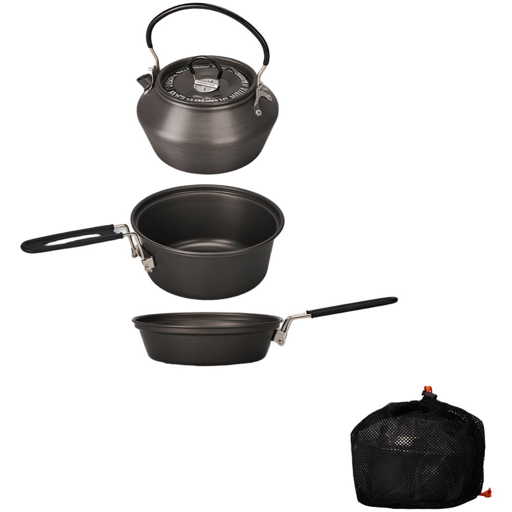 Camping Outdoor Cooking Set - 軽量アルミ合金キャンプ調理器具セット 3 ピースポットパンケトル用屋外調理ハイキングバックパッキングギアパーツ