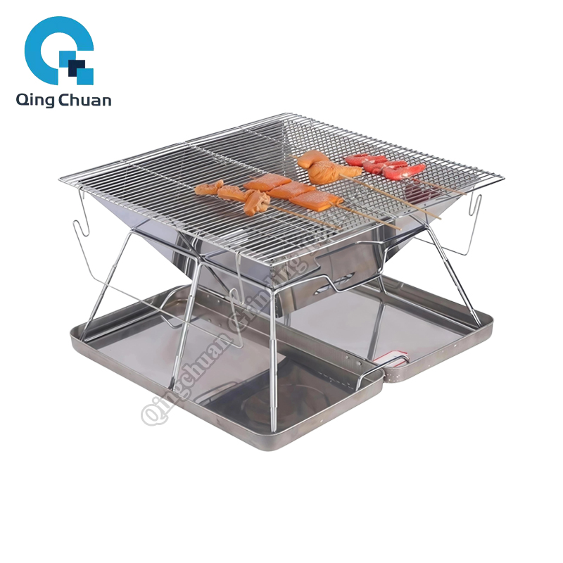 Camping Cooking Area - キャンプグリル炭火ストーブ折りたたみ式ステンレス鋼ファイヤーピットグリルバックパッキング用アウトドアクッキングハイキングキャンプピクニックストーブ
