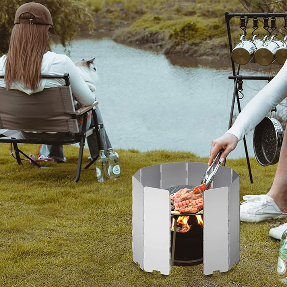 Camping Cooking Windscreen - 8/9/10/12/14/16プレート折りたたみ式キャンプストーブ風防ガスストーブ風よけ軽量屋外ピクニッククッカー風スクリーン