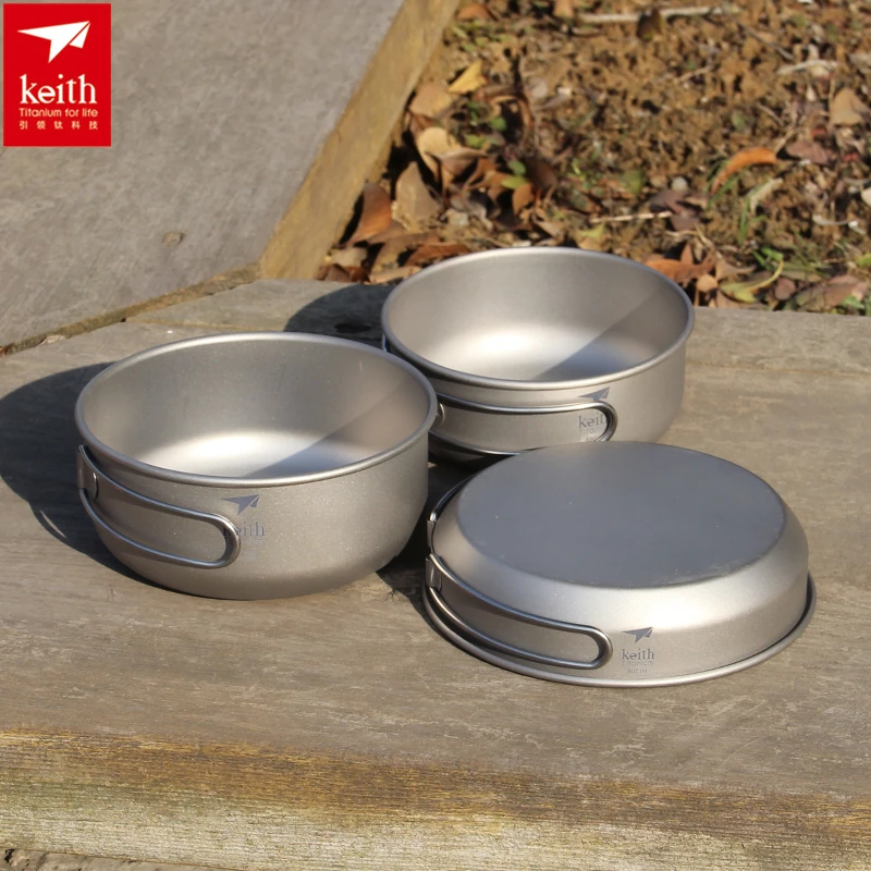 Camping Outdoor Cooking Set - キース 3 個チタン調理器具パンボウルセット折りたたみハンドルクックセット屋外旅行狩猟キャンプ調理セット Ti6053