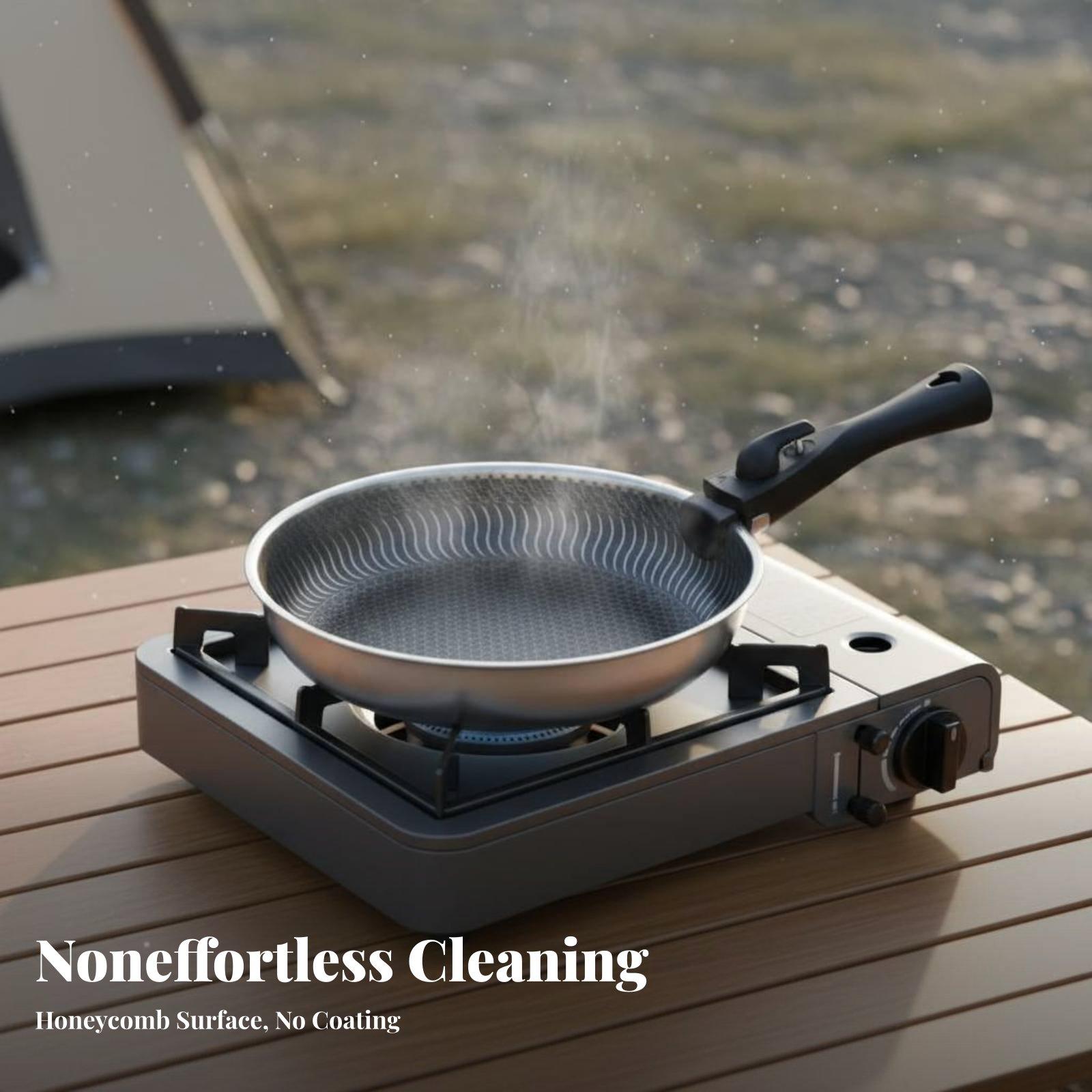 Camping Cooking Set Detachable Handle - キャンプ用調理セット ステンレス製フライパン ストックポット ソースパン 取り外し可能なユニバーサルハンドル ノンスティックハニカム構造