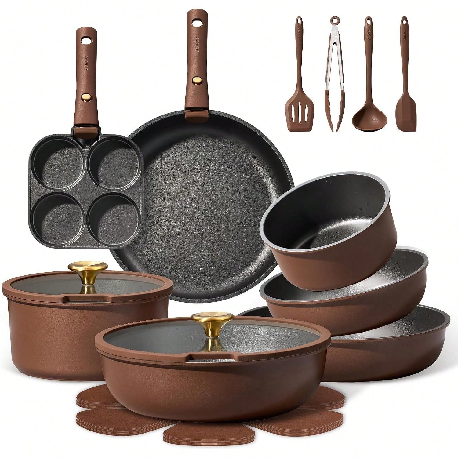 Camping Cooking Set Detachable Handle - CAROTE 25点セット ノンスティック鍋フライパンセット、着脱式ハンドル付き調理器具セット | IH対応、食器洗い機・オーブン対応、省スペース、キャンプ用調理セット、キッチンセット、グリーン sh260724023233268551240