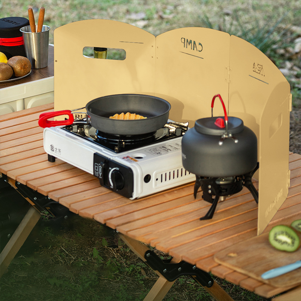 Camping Cooking Windscreen - 折りたたみ式キャンプガスストーブフロントガラス収納層付きガスストーブ防風スクリーン超軽量ポータブルキャンプアクセサリー