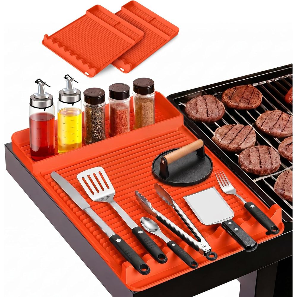 Camping Cooking Area - 耐熱シリコングリルマット - 16x11.5インチ 滑り止めBBQツールマット、屋外調理、キャンプ、テールゲーティング、男性用グリルマット（オレンジ）