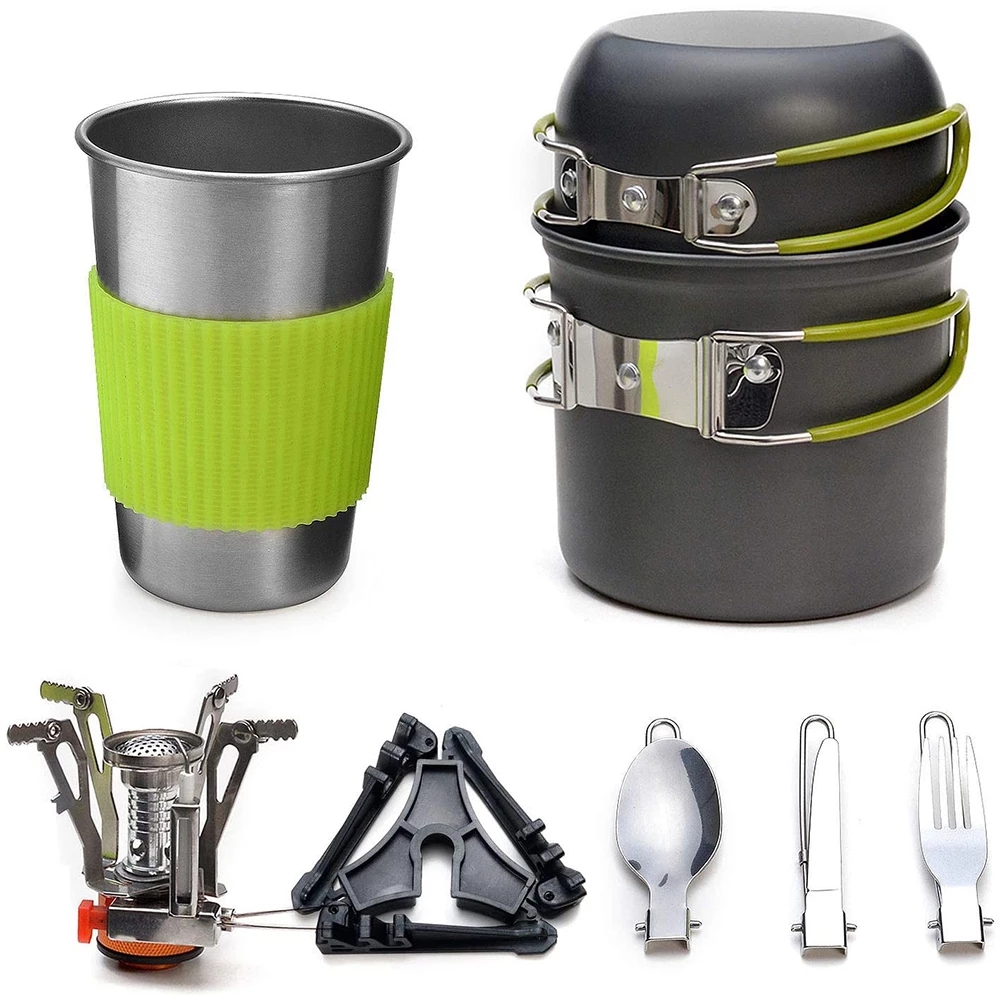Camping Cooking Unit - キャンプ調理器具キット ストーブ付き アウトドアクッキングセット アウトドアポット 旅行食器 キッチン