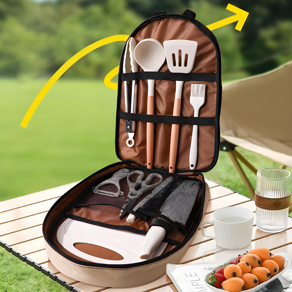 10点セット ポータブルキャンプ用調理器具セット、シリコン製 - Camping Cooking And Dining Set のレビューと価格