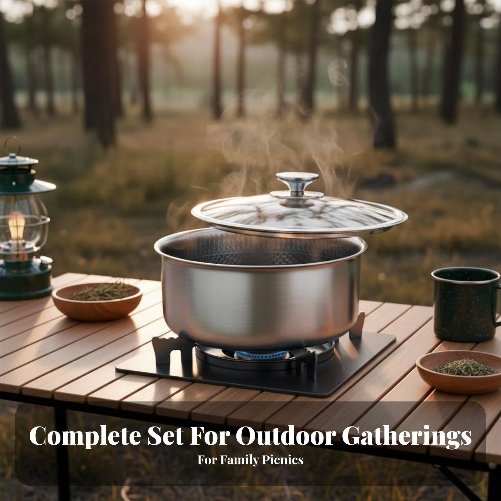 キャンプ用調理セット ステンレス製フライパン ストックポット - Camping Cooking Set Detachable Handle のレビューと価格
