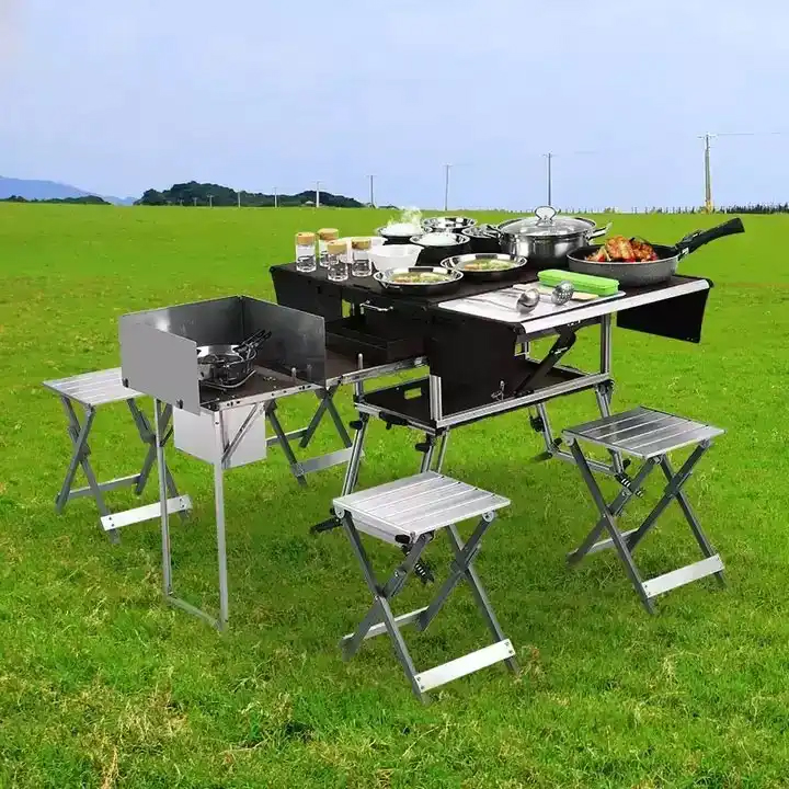 ポータブル屋外折りたたみフードトレーラーモバイルキッチン折り - Camping Cooking And Dining Set のレビューと価格