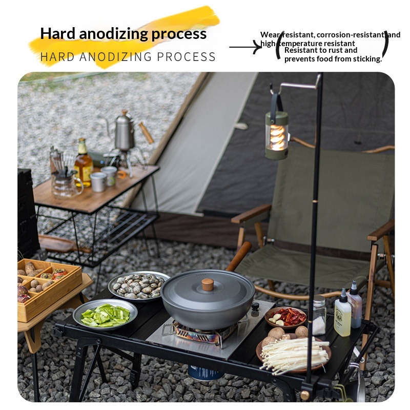 屋外用アルミ合金中華鍋、取り外し可能な木製ハンドル付き、キャ - Camping Cooking Set Detachable Handle のレビューと価格