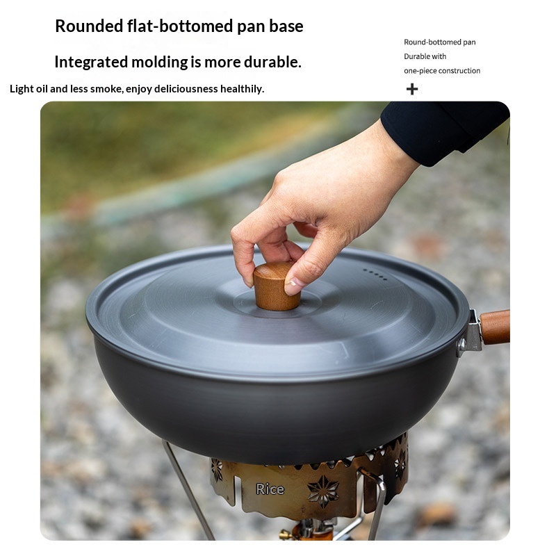 屋外用アルミ合金中華鍋、取り外し可能な木製ハンドル付き、キャ - Camping Cooking Set Detachable Handle のレビューと価格