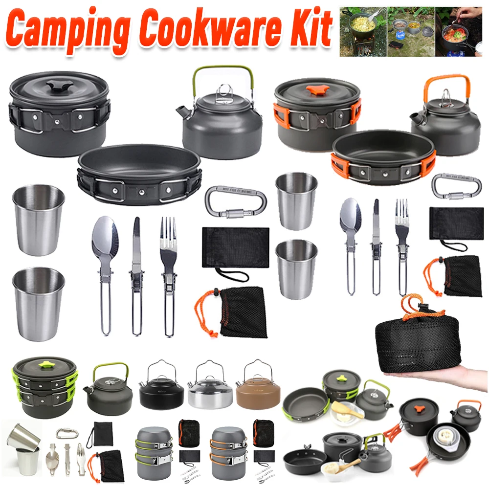 キャンプ調理器具キット ケトル ポット パン クックセット  - Camping Outdoor Cooking Set のレビューと価格