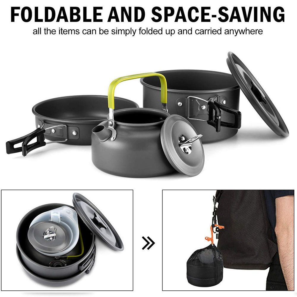 アルミ合金製のアウトドアキャンプ用調理器具セット、鍋にこびり - Camping Outdoor Cooking Set のレビューと価格