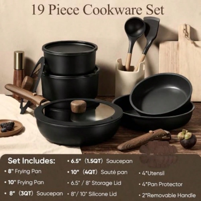 19点セット ノンスティック鍋フライパンセット、取り外し可能 - Camping Cooking Set Detachable Handle のレビューと価格